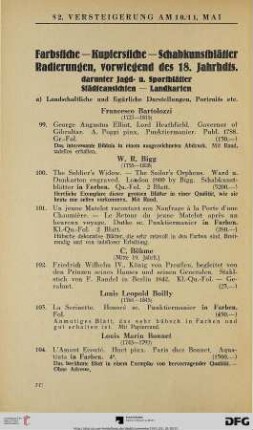 Farbstiche – Kupferstiche – Schabkunstblätter – Radierungen, vorwiegend des 18. Jahrhunderts (Nr. 99-279)