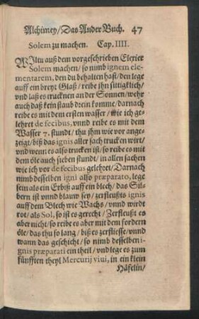 Solem zu machen. Cap. IIII.