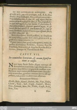 Caput VII. De nominibus literarum, & eorum significatione ac caußis.