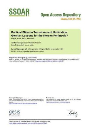 Political Elites in Transition and Unification: German Lessons for the Korean Peninsula?