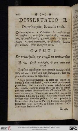 Dissertatio II: De principiis, & causis entis