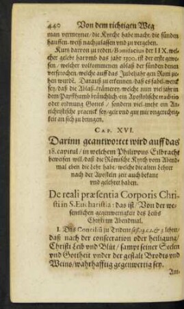 Cap. XVI. Darinn geantwortet wird auff das 18. capitul ...
