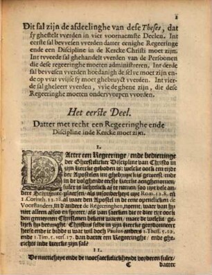 Vertaelde Theses inhoudende een cort onderwijsinghe vande oprechte Regeeringhe der Kercke Christi, ende vande oeffeninghe der Discipline inde selve