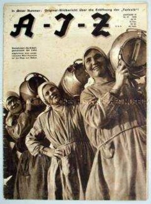 Proletarische Wochenzeitschrift "A-I-Z" u.a. zur Einweihung der Turksib (Turkmenisch-Sibirische Eisenbahn)