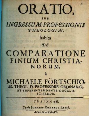 Oratio de comparatione finium Christianorum