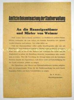 Amtliche Bekanntmachung der Stadtverwaltung von Weimar zur Nutzbarmachung brachliegener Anbauflächen
