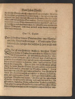 Das IX. Capitel. Das Christus keinen Sünder tödte/ wie Moyses/ auch die Ketzer nicht verjage : Sondern die Verlornen suche/ ...