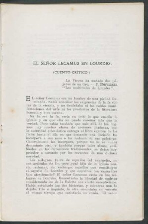 El señor Lecamus en Lourdes. : (Cuento crítico.)