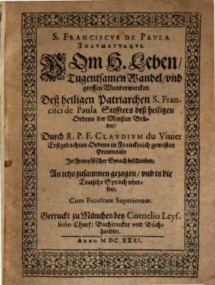 S[anctus] Franciscus de Paula Thaumaturgus ...