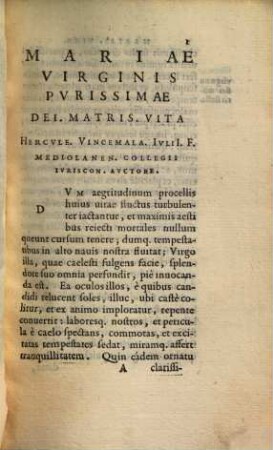 Mariae Virginis purissimae, Dei matris, vita