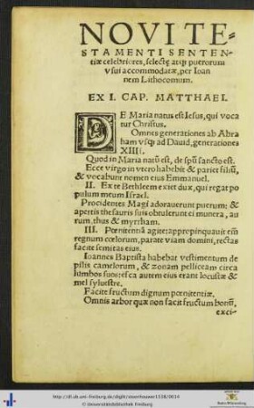 Novi Testamenti Sententiae celebriores.