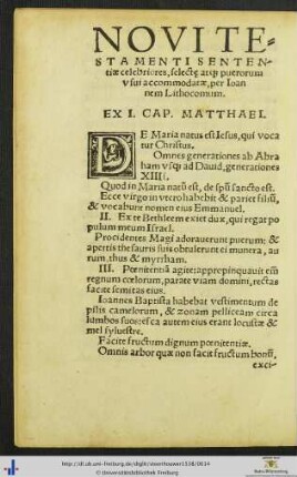 Novi Testamenti Sententiae celebriores.
