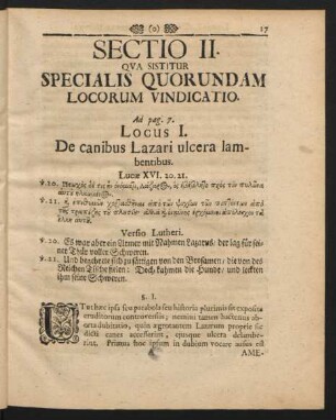 Sectio II. Qua Sistitur Specialis Quorundam Locorum Vindicatio.