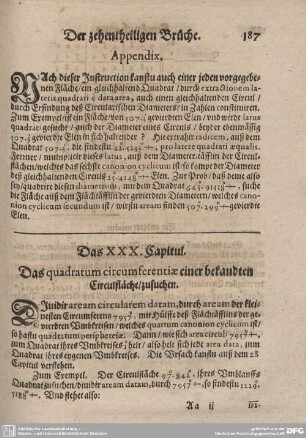 Das XXX. Capitul. Das quadratum circumferentiae einer bekandten Circulfläche/ zusuchen.