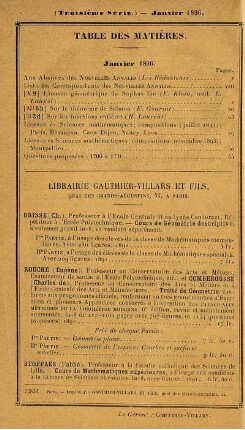 Table des matières. Janvier 1896.