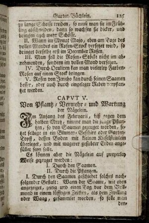 Caput V. Von Pflantz- Vermehr- und Wartung der Nägelein.