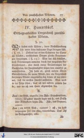 IV. Hauptstück. Orthographisches Verzeichniß zweifelhafter Wörter.
