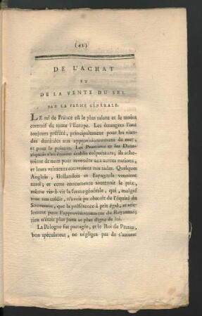 De L'Achat Et De La Vente Du Sel Par La Ferme Générale.