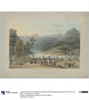 This view of the Fording of the River Mondego by the Allied Army on the 21th Sept. 1810