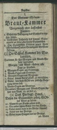 I. Der überaus schönen Braut-Kammer Vorgemach oder äusserstes Zimmer
