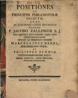 Positiones ex principiis philosophiae selectae