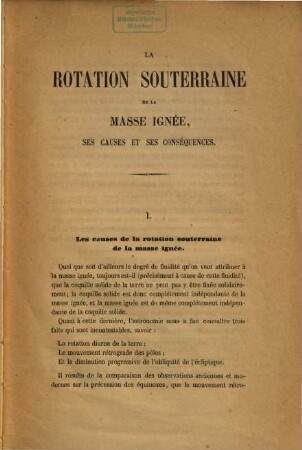 La rotation souterraine de la masse ignée, ses causes et ses conséquenas