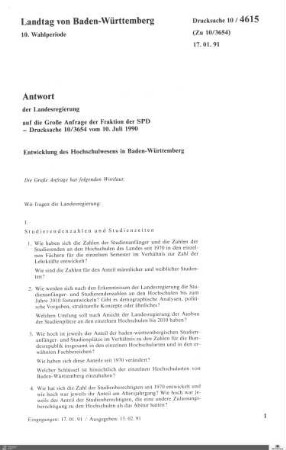 Anfrage der SPD: Entwicklung des Hochschulwesens