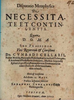 Disp. metaphys. de necessitate et contingentia