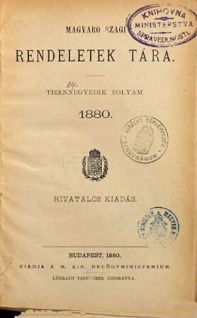 Magyarországi rendeletek tára. 14. 1880