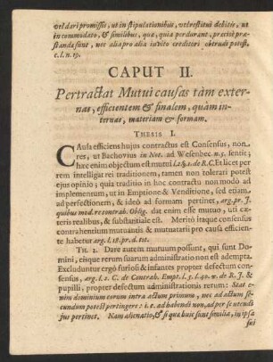 Caput II. Petractat Mutui causas tam externas, efficientem & finalem, quam internas, materiam & formam.