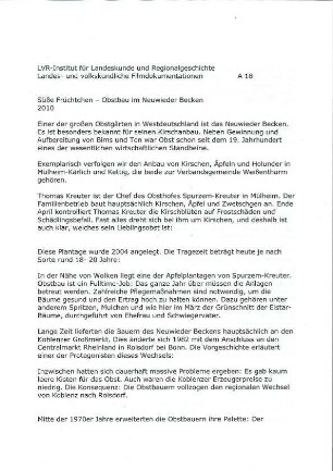 Süße Früchtchen - Obstbau im Neuwieder Becken