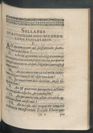 Syllabus Quaestionum Hoc Secundo Libro Resultarum
