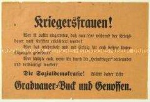 Wahlaufruf der SPD an die Frauen der Kriegsteilnehmer