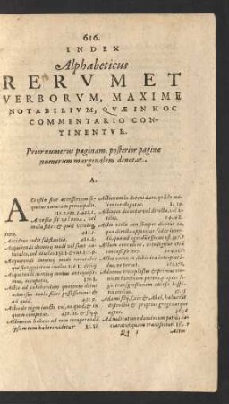 Index Alphabeticus Rerum Et Verborum, Maxime Notabilium, Quae In Hoc Commentario Continentur.
