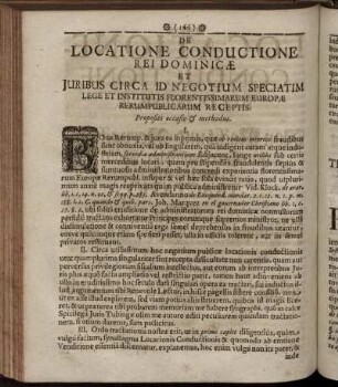 De Locatione Conductione Rei Dominicae Et Iuribus Circa Id Negotium Speciatim Lege Et Institutis Florentissimarum Europae Rerumpublicarum Receptis. Propositi occasio & methodus