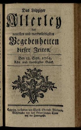 Den 18. Sept. 1764. Acht und dreyßigstes Stück.