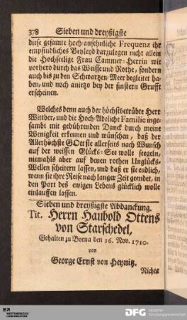 Sieben und dreyßigste Abdanckung. Tit. Herrn Haubold Ottens von Starschedel...