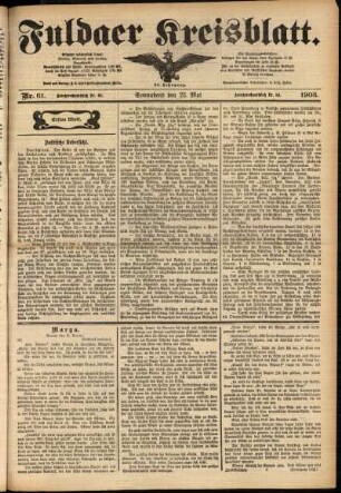 Erste Ausgabe vom Samstag, den 23. Mai 1903.