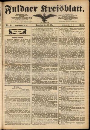 Erste Ausgabe vom Samstag, den 23. Mai 1903.