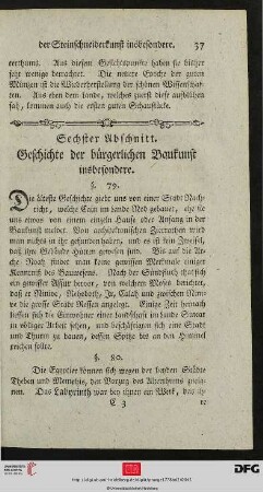 Sechster Abschnitt: Geschichte der bürgerlichen Baukunst insbesondere