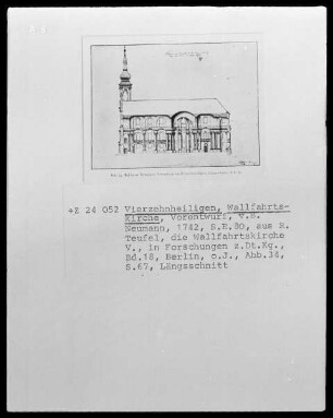 Vierzehnheiligen (Staffelstein), Pfarr- und Wallfahrtskirche Mariä Himmelfahrt, Längsschnitt, Vorentwurf