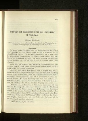 Beiträge zur Reaktionskinetik der Nitrierung. II. Mitteilung.