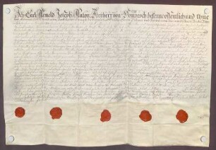Instrumentum nobilitatis des Karl Arnold von Hompesch.