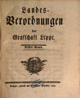 Landesverordnungen der Grafschaft Lippe. 1. 1779