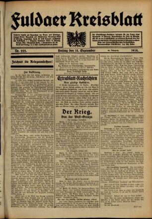 Ausgabe vom Freitag, den 18. September 1914.