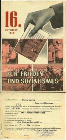 Wahlbenachrichtigung zur Volkskammerwahl 1958