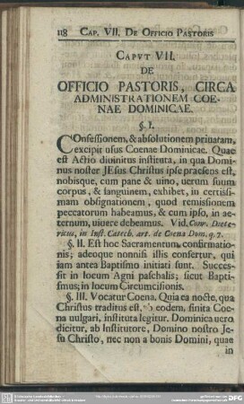 Caput VII. De Officio Pastoris, Circa Administrationem Coenae Dominicae