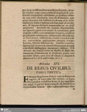 Articulus XVI. De Rebus Civilibus