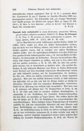 638-639 [Rezension] Prümmer, Dominikus Maria, De personis et rebus ecclesiasticis in genere