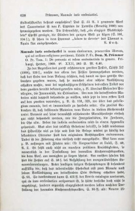638-639 [Rezension] Prümmer, Dominikus Maria, De personis et rebus ecclesiasticis in genere